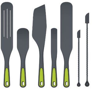 7 pc - SPURTLE COOKING UTENSIL SET - SILICONE NONSTICK SPATULA TOOLS (Dark Grey)